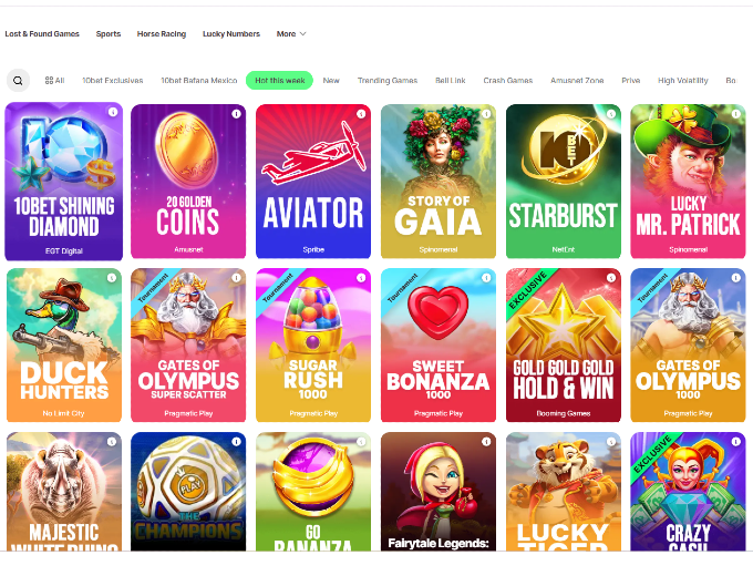 10bet Games Page Bet and Win