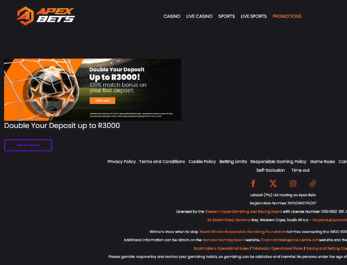 ApexBets Promotions Page Bet and Win