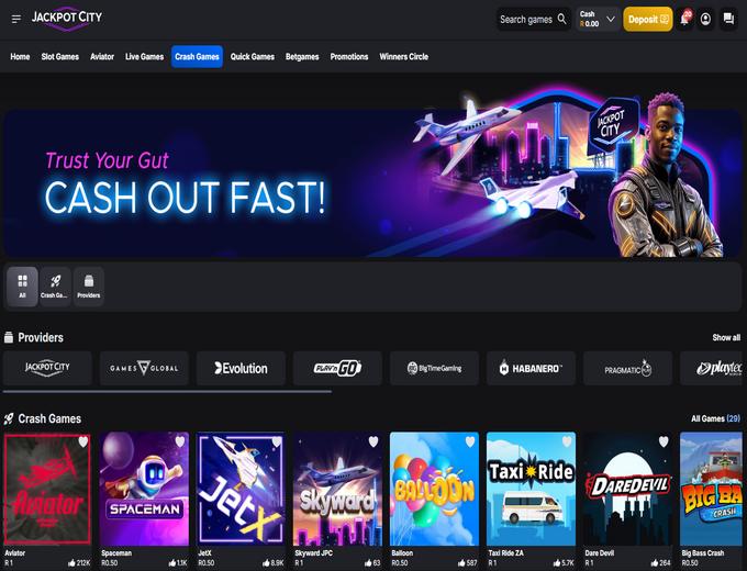 Jackpot City Crash Games Bet and Win