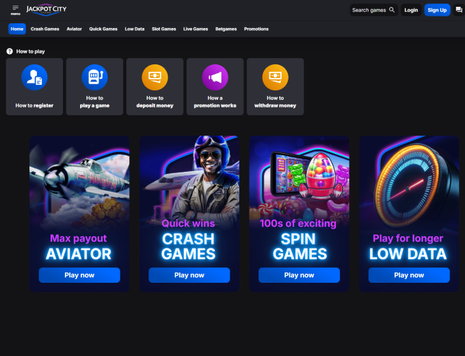 Jackpot City Malawi Home Screen bet and win 