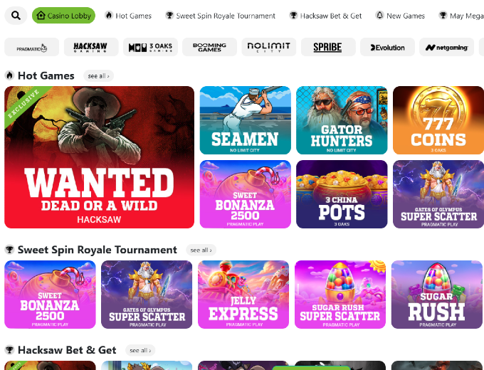 Playa Bets Casino Lobby Page Bet and Win 