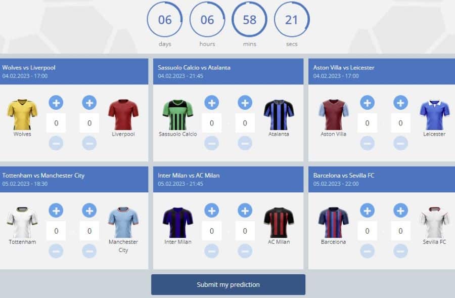 Sportingbet up for 6 example of 6 pre-selected soccer fixtures