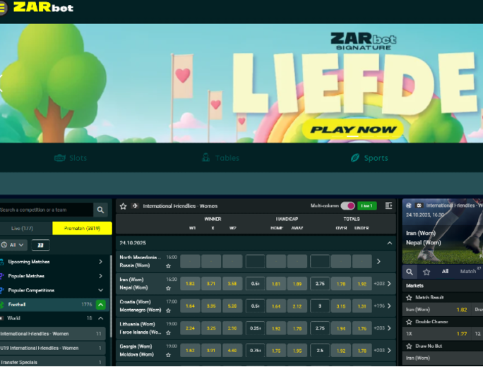 ZARbet Home Sport page bet and win 
