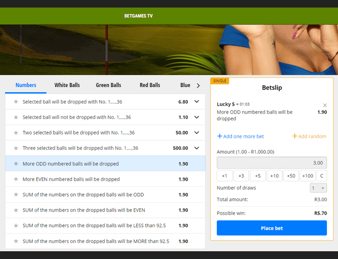 Betgames Lucky 5 betting options