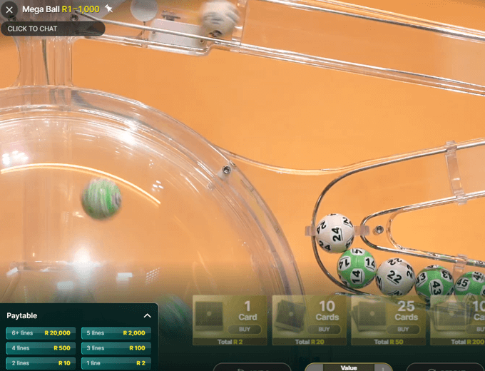 Live Mega Ball paytable